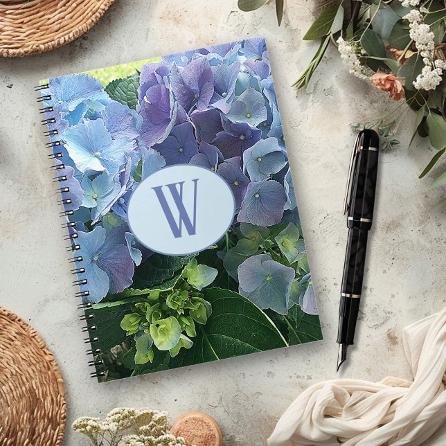 Carnet Fleurs d'Hydrangée Bleue Monogramme initial (Créateur téléchargé)