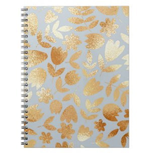 Carnet Fleurs d'or, arrière - plan bleu, imitation feuill
