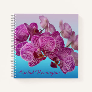 Carnet Fleurs d'orchidées roses Magenta Monogramme