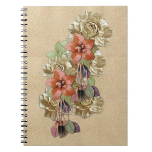 Carnet Fleurs en cuir sur daim crème