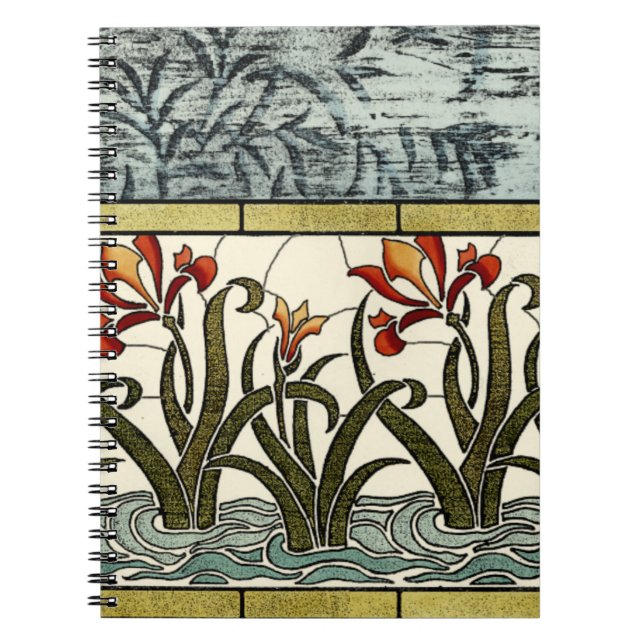 Carnet Fleurs en verre tendu avec bordure en tan (Devant)