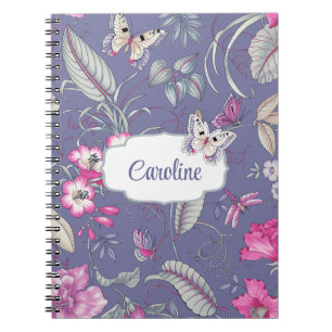 Carnet Fleurs et papillon Nom personnalisé Cadeau