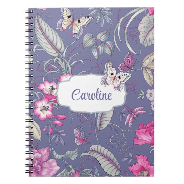 Carnet Fleurs et papillon Nom personnalisé Cadeau (Devant)