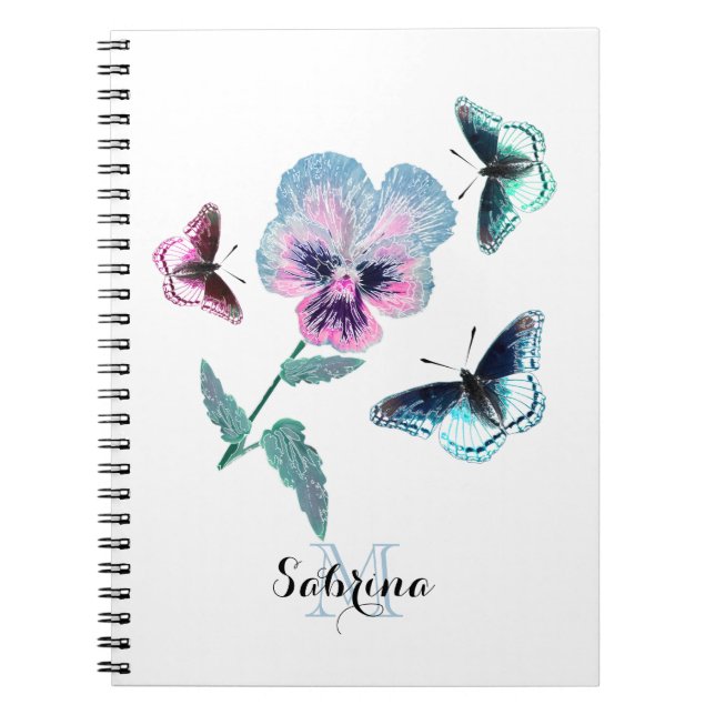 Carnet Fleurs et papillons.Personnalisé, (Devant)