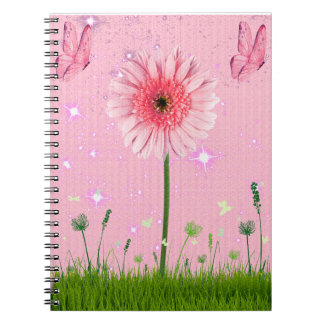 Carnet Fleurs et papillons roses