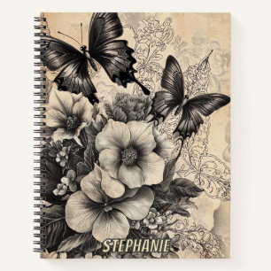 Carnet Fleurs et papillons rustiques - Papier vieilli (10