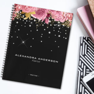 Carnet Fleurs Florales Rose Aquarelle Paillettes Diamant