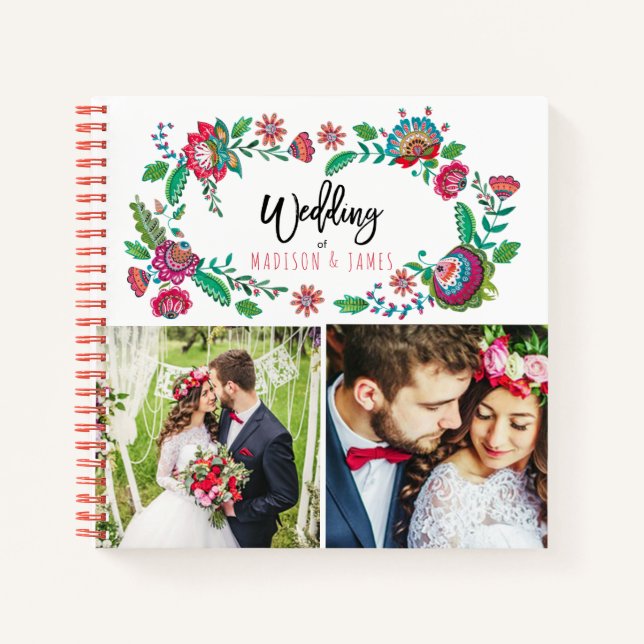 Carnet Fleurs folkloriques Photo Collage Mariage (Devant)