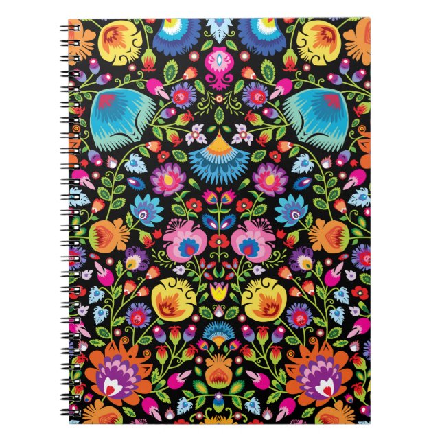 Carnet Fleurs folkloriques Wycinanki noir (Devant)