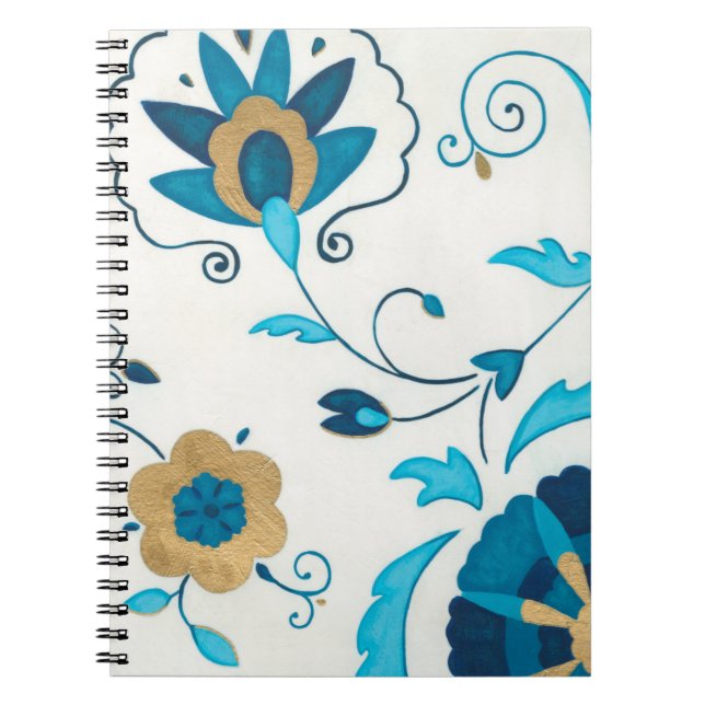 Carnet Fleurs Indigo dorées avec Arrière - plan blanc (Devant)