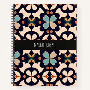 Carnet Fleurs Isométriques Bleu Orange Floral Motif Rétro