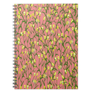 Carnet Fleurs jaunes Arrière - plan rose Vintage