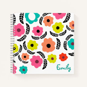 Carnet Fleurs lumineuses modernes et feuille noire person