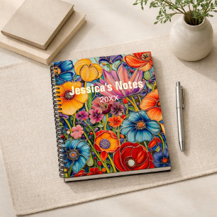 Carnet Fleurs lumineuses personnalisées avec nom