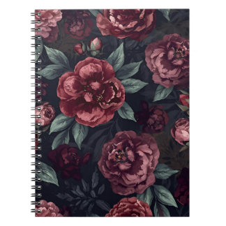 Carnet Fleurs lunatiques motif aquarelle rouge foncé