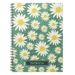 Carnet Fleurs marguerites blanches Design Vert Personnali