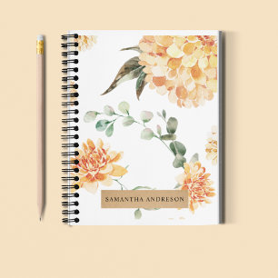 Carnet Fleurs modernes Jaune & Kraft Cadeau personnalisé