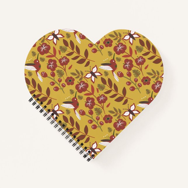 Carnet Fleurs motifs florales sans soudure, papillon, rou (Devant)
