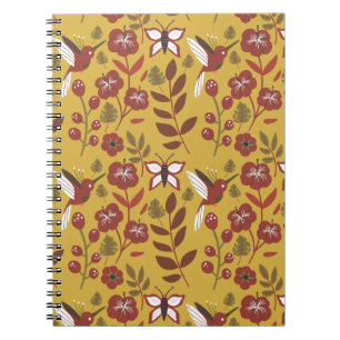 Carnet Fleurs motifs florales sans soudure, papillon, rou