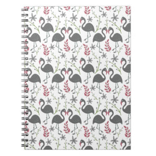 Carnet Fleurs motifs roses flamingo sans coutures, feuill