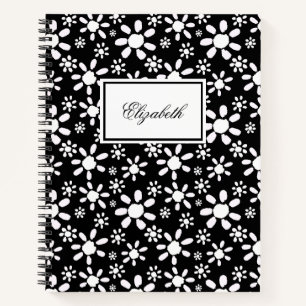 Carnet Fleurs noires et blanches simples motif floral