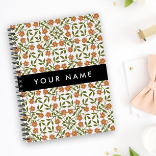 Carnet Fleurs orange, Motif Floral, Boho, Votre Nom
