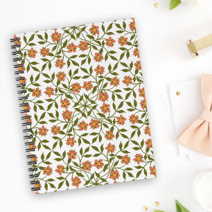 Carnet Fleurs orange, Motif Floral, Verdure, Boho