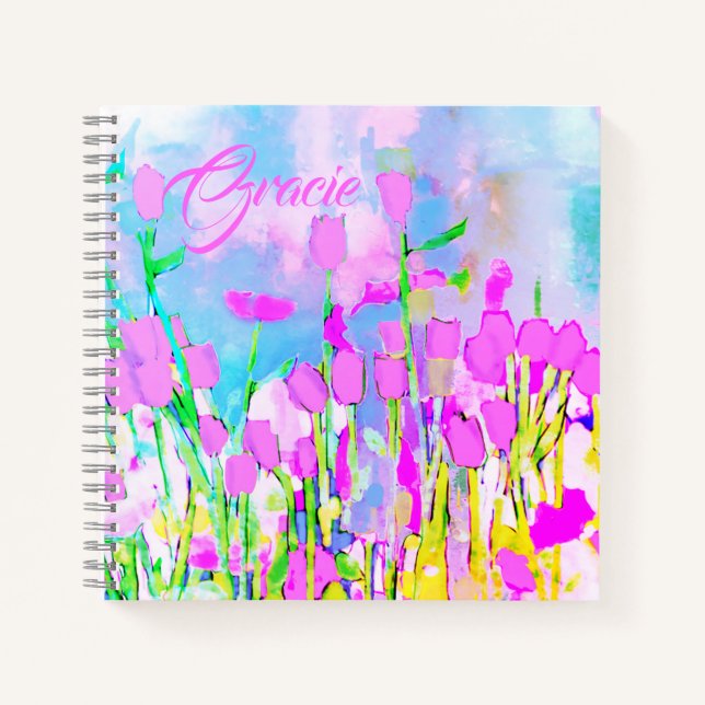 Carnet Fleurs pastel en champ couleurs pastel (Devant)
