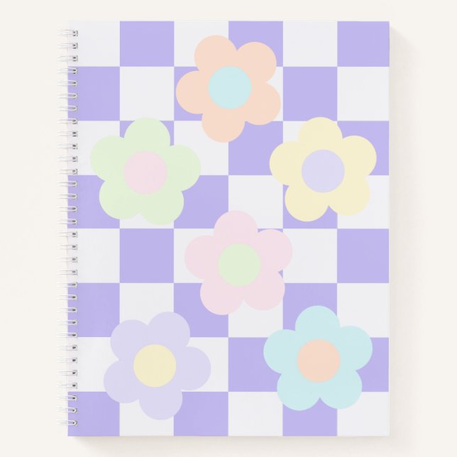 Carnet Fleurs pastel et damier mou (Devant)