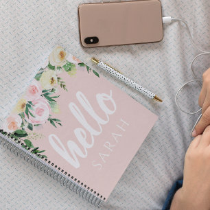 Carnet Fleurs Pastel Rose Moderne Bonjour Et Vous Nom