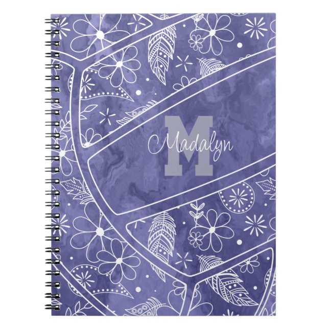 Carnet fleurs plumes cachemire violet volley (Devant)