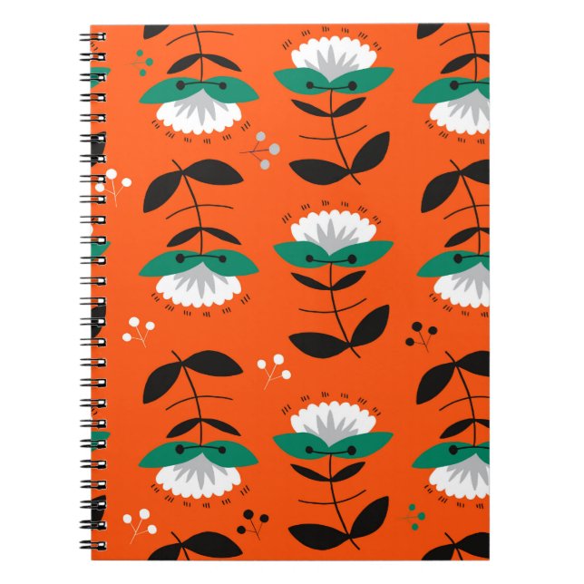 Carnet Fleurs rétro et motif sans couture feuille.  (Devant)