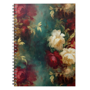 Carnet Fleurs romantiques rouges blanches vertes