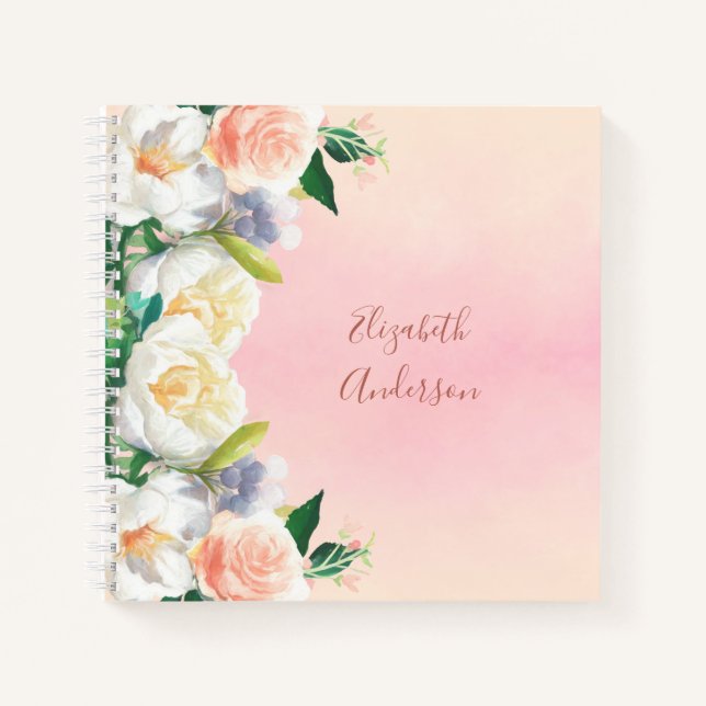 Carnet Fleurs rose blanc nom (Devant)