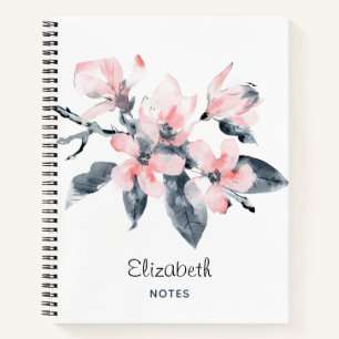 Carnet Fleurs rose et gris Aquarelle classique