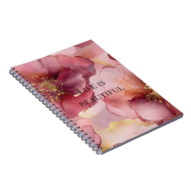 Carnet Fleurs rose poudré et burgundy doré  (Côté Droit)