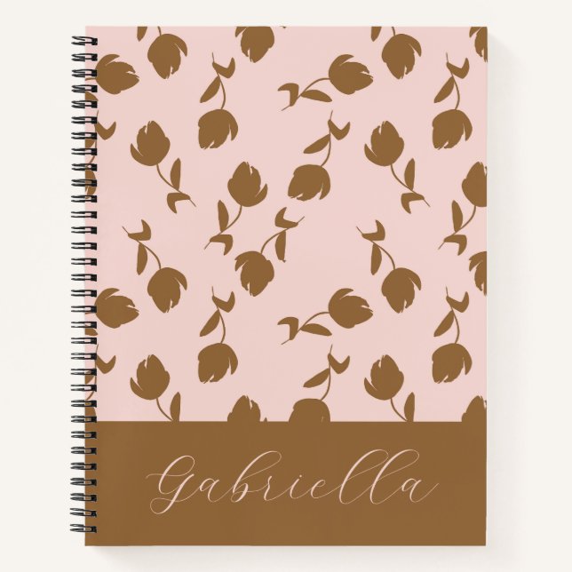 Carnet Fleurs roses avec nom (Devant)
