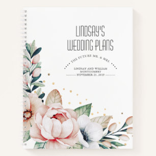 Carnet Fleurs roses blanches et plans de Mariage Confetti