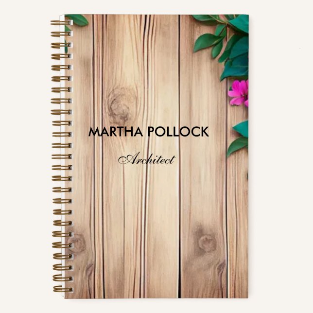 Carnet Fleurs roses bois marron (Recto)