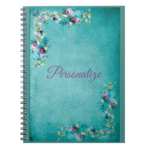 Carnet Fleurs roses florales victoriennes élégantes turqu