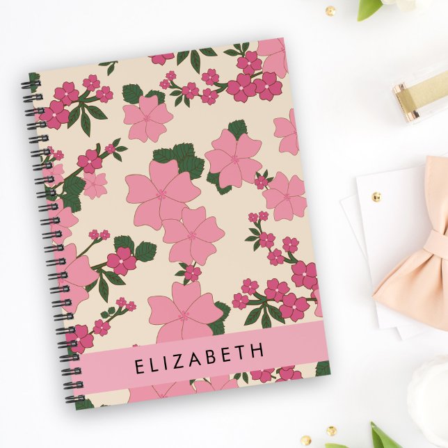 Carnet Fleurs Roses, Motif De Fleurs, Votre Nom (Créateur téléchargé)