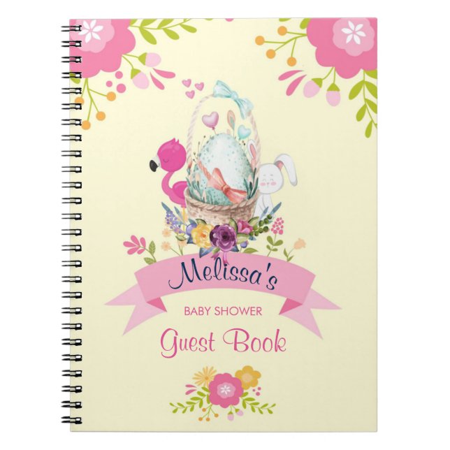 Carnet Fleurs roses, Oeuf, Flamant rose et lapin Aquarell (Devant)
