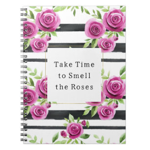 Carnet Fleurs roses rayures noires Prenez le temps de sen