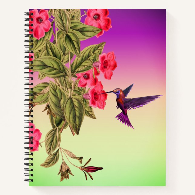Carnet Fleurs rouges colibris Arrière - plan dégradé (Devant)
