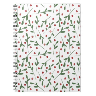 Carnet Fleurs rouges, motif feuille vert