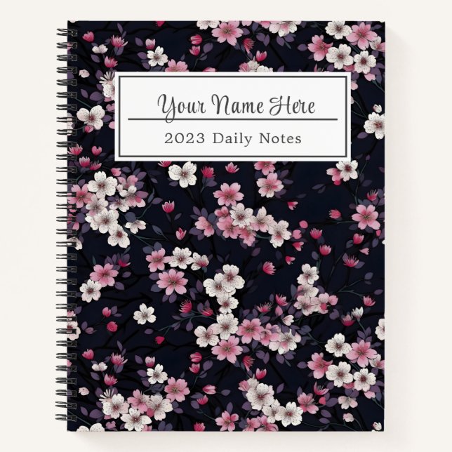 Carnet Fleurs Sakura Roses Noires, Design Motif,