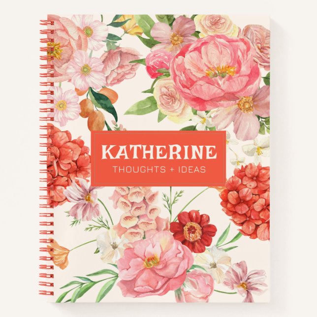 Carnet Fleurs sauvages aquarelle rose chic floral nom (Devant)