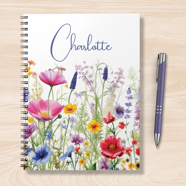 Carnet Fleurs sauvages aquarelles colorées nom personnali (Créateur téléchargé)