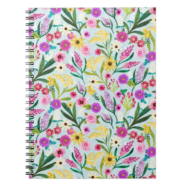 Carnet Fleurs sauvages d'été rose violet et jaune (Devant)
