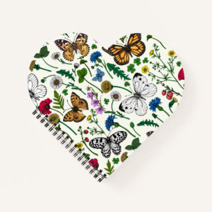 Carnet Fleurs sauvages et papillons sur blanc